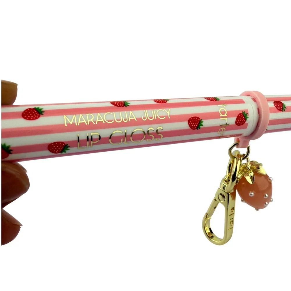 Tarte Maracuja Juicy Lip Gloss Pink Strawberry Stripe Limited Edition with Charm